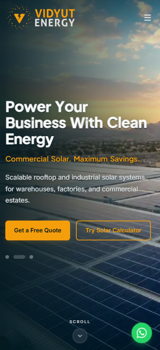 Vidyut Energies website — mobile